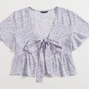 lavender tie blouse